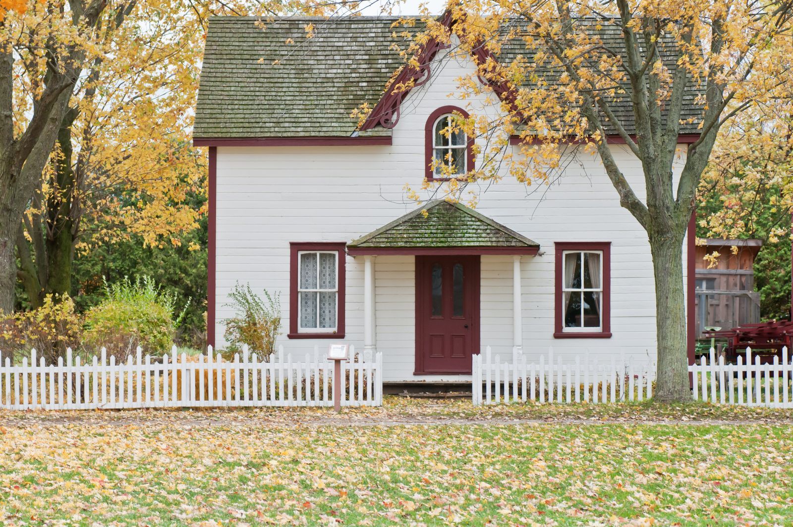Red-brick Ontario bungalow with a mature maple tree.